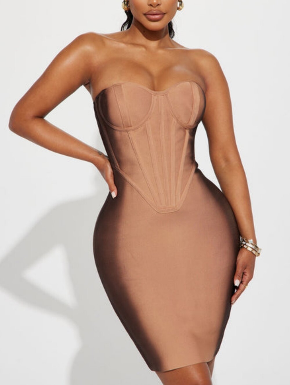 FASHION NOVA | Fade Away Bandage Mini Dress - Brown/combo - Picture 5 of 6
